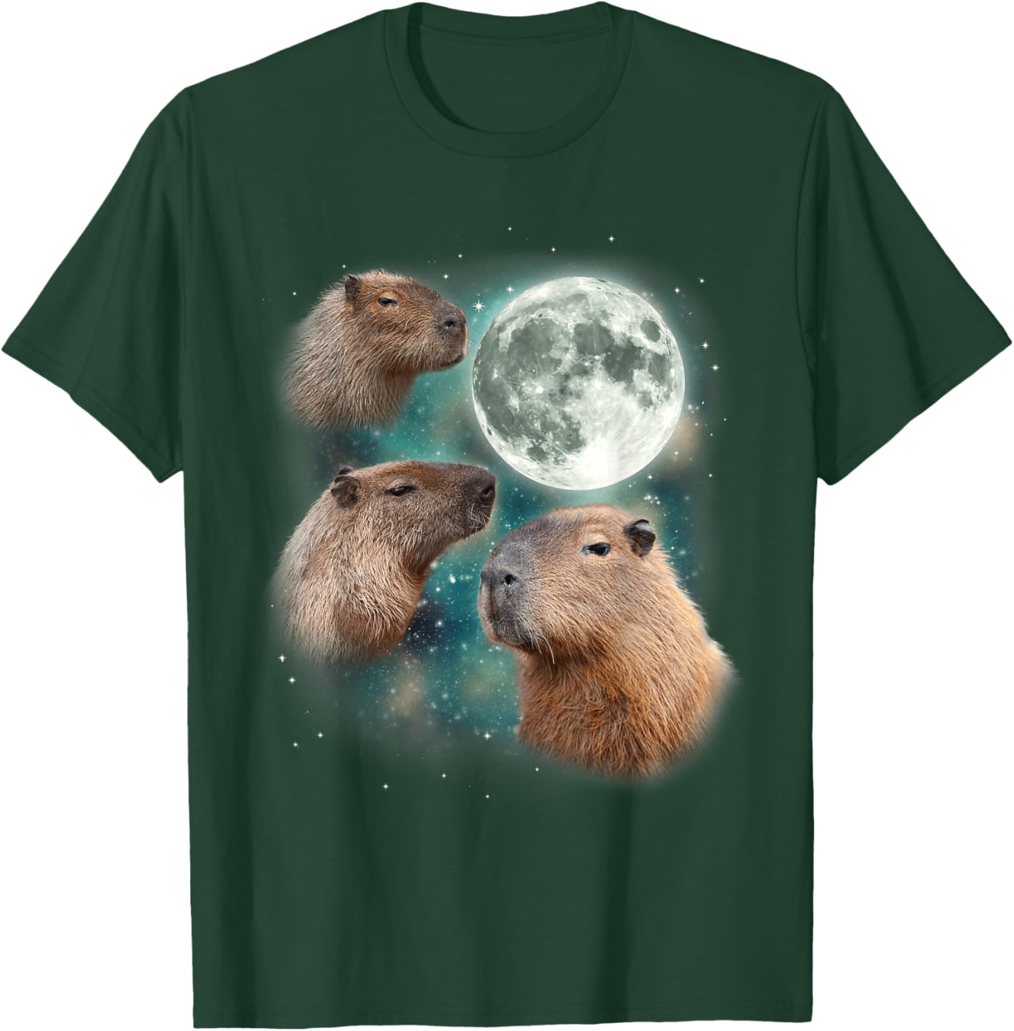 3 Capybara Moon Giant Rodents Weird Howling Parody T-Shirt - T-Shirt | Forest