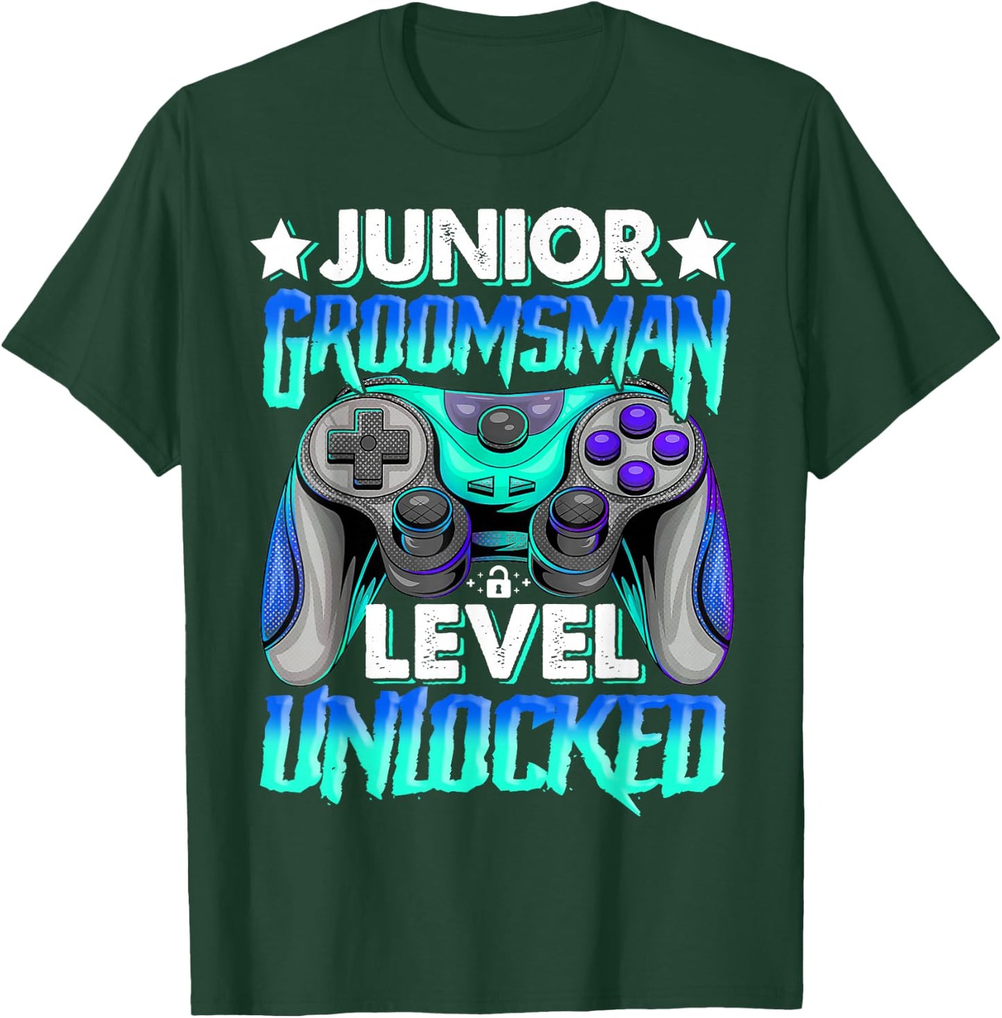 Gamer Junior Groomsman Level Unlocked Video Gaming Wedding T-Shirt - T-Shirt | Forest