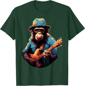 Cute Monkey Playing Guitar Monkeys Musician Music T-Shirt - T-Shirt | Forest