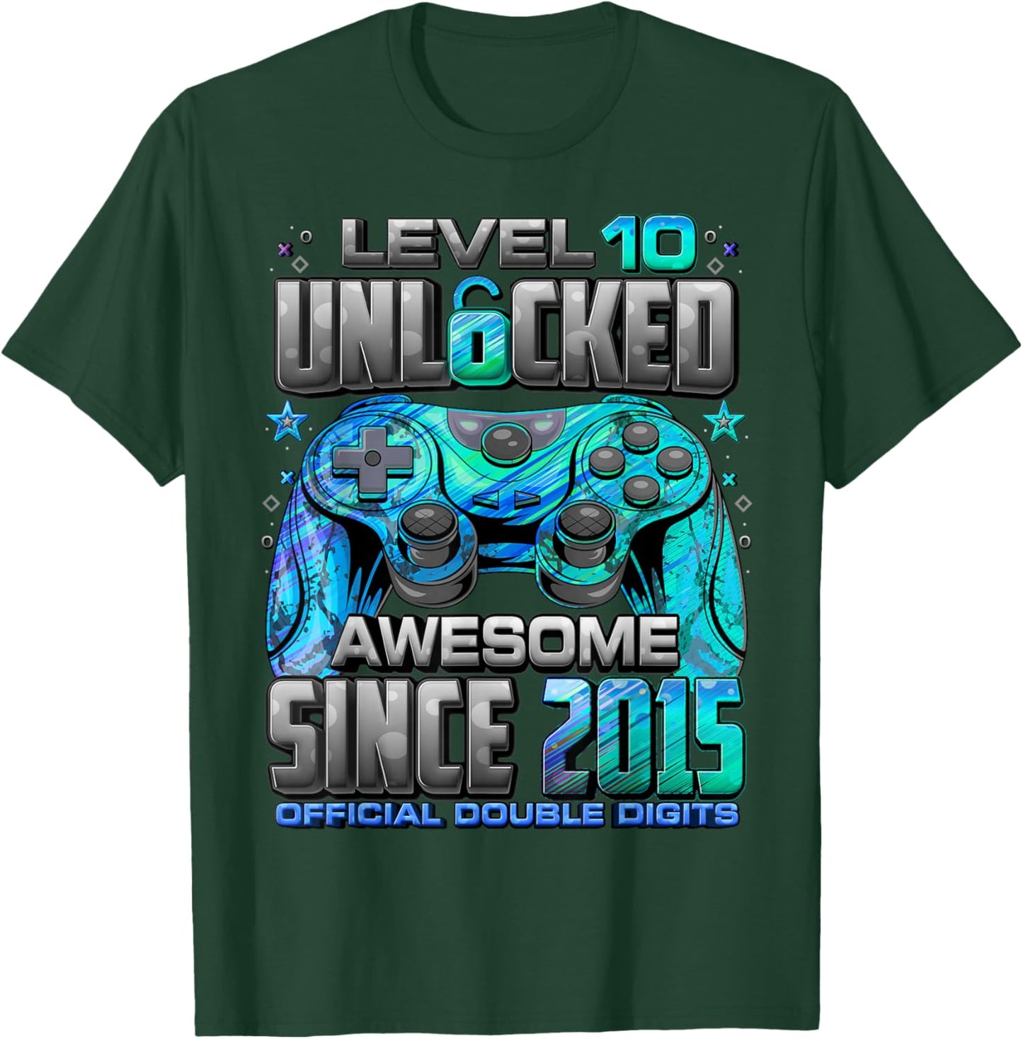 Level 10 Unlocked Awesome Since 2015 10th Birthday Gaming T-Shirt - T-Shirt | Forest