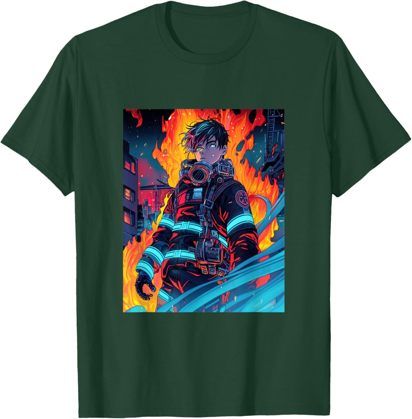 Anime Firefighter Fireman Cyberpunk Japanese Otaku T-Shirt - T-Shirt | Forest