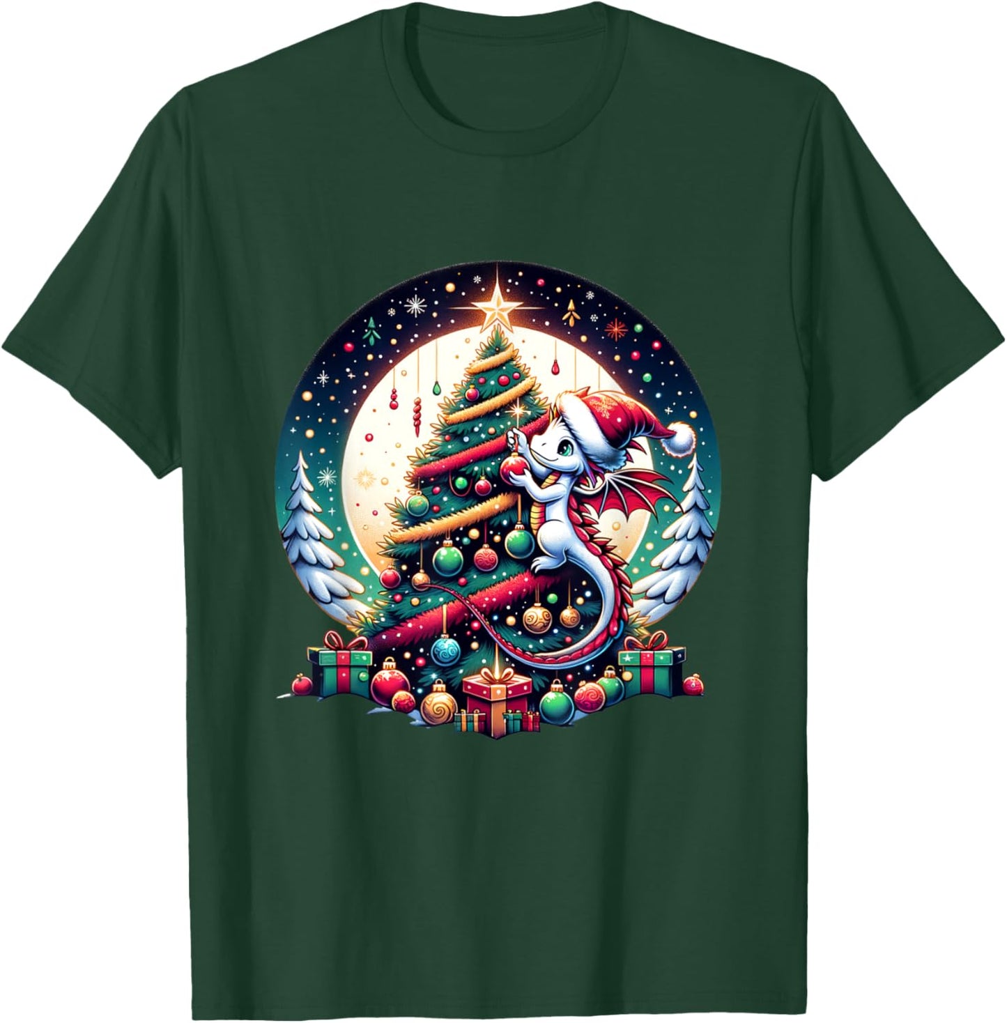 Christmas Dragon Decorates Christmas Tree - Merry Christmas T-Shirt - T-Shirt | Forest