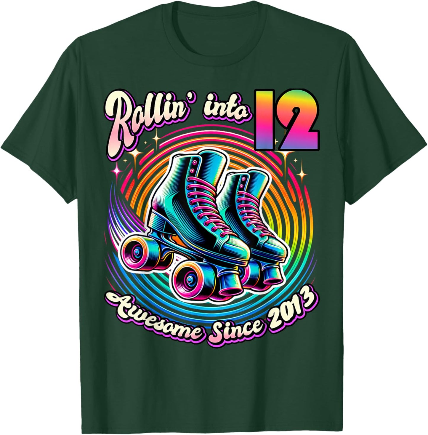 Birthday Roller Skating 12th Girl Rollin into 12 Skate Party T-Shirt - T-Shirt | Forest