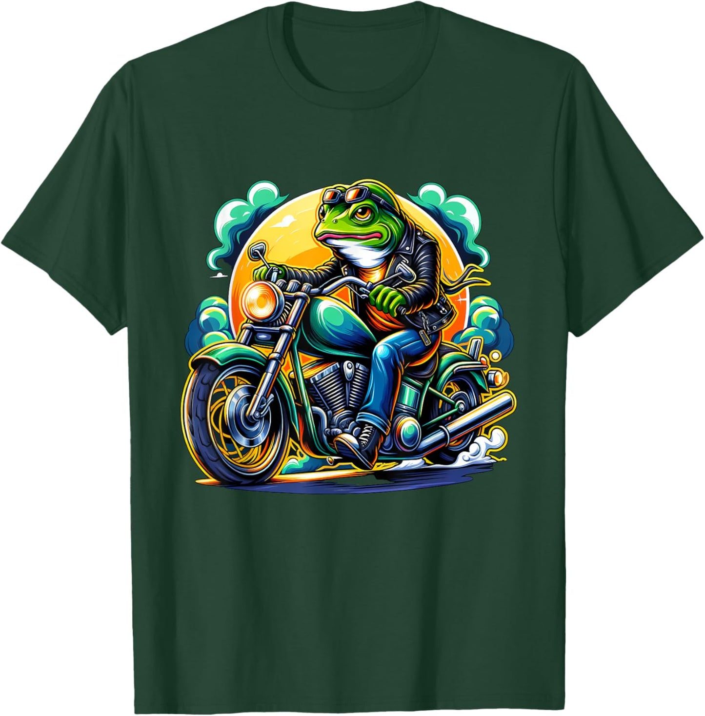 Biker Frog Riding Motorbike T-Shirt - T-Shirt | Forest