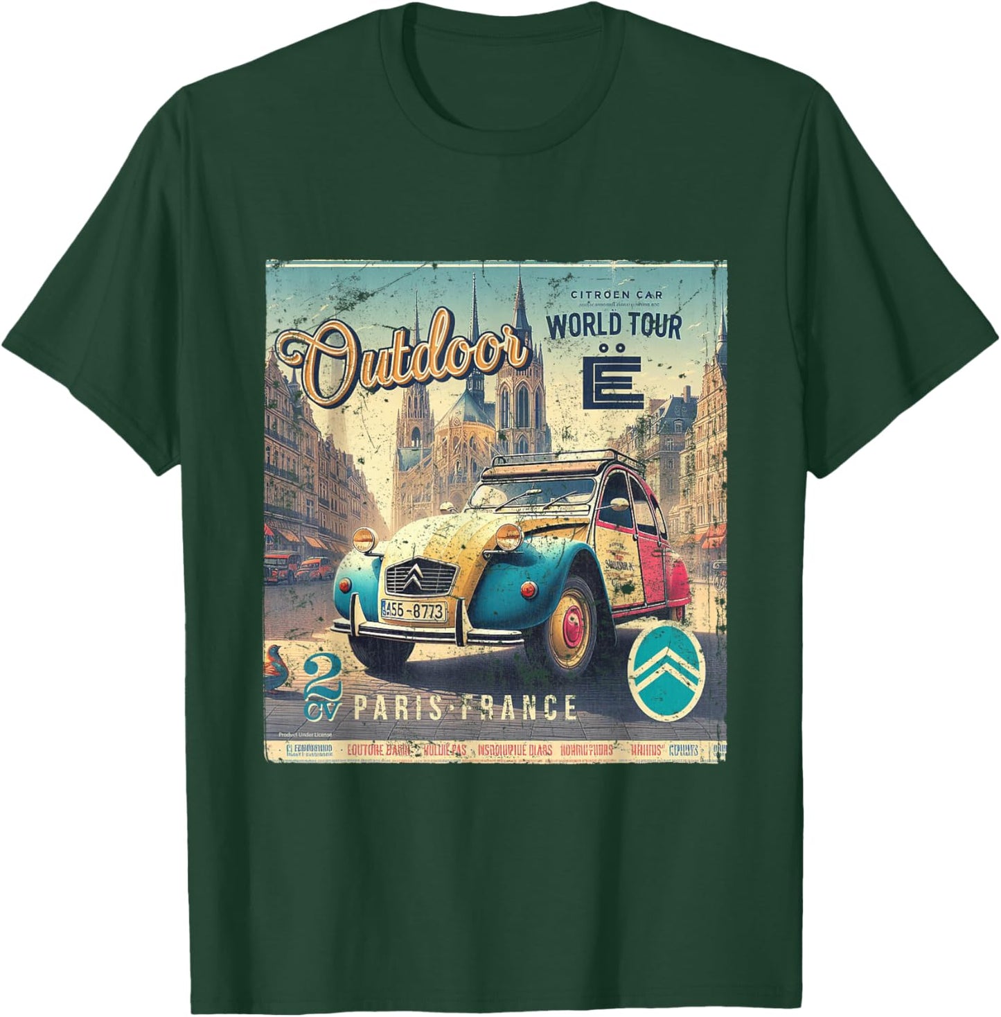 Citroën 2CV World Tour Paris France , Black, S T-Shirt - T-Shirt | Forest