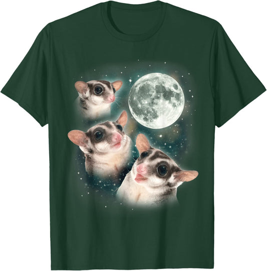 Three Sugar Glider Moon | Cute Funny Mystical 3 Sugar Glider T-Shirt - T-Shirt | Forest
