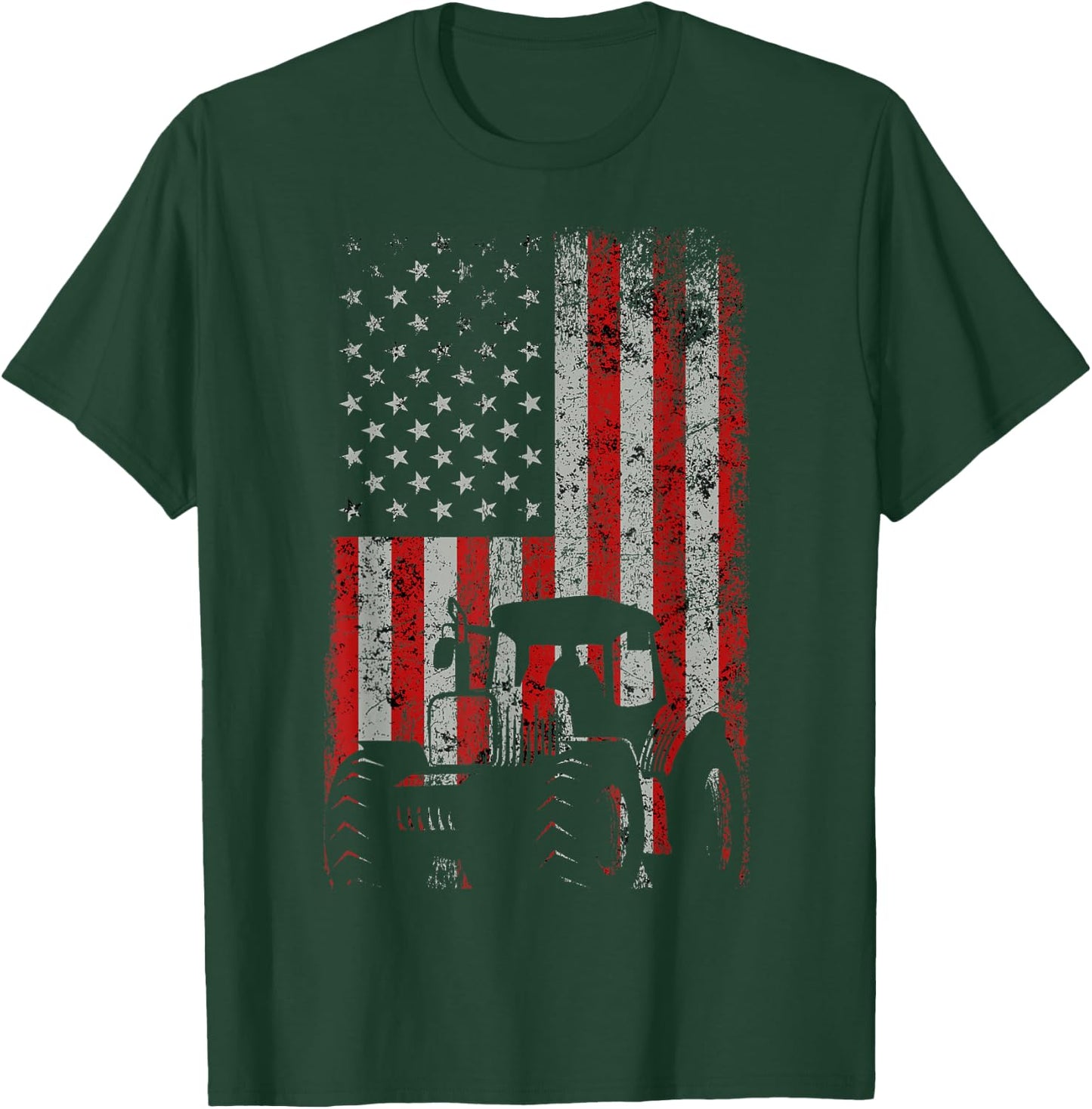 Retro American Flag Tractor Gift Men Women Tractor Farm Small T-Shirt - T-Shirt | Forest