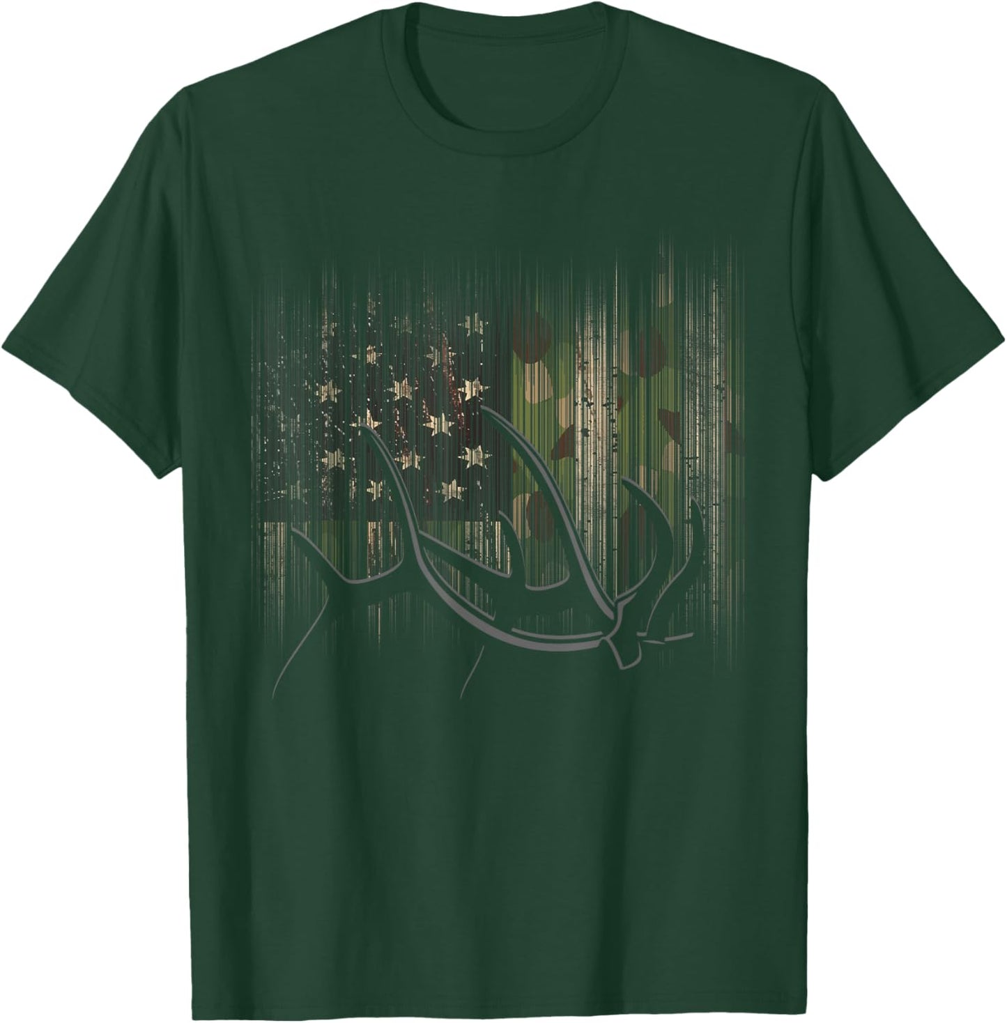 American Flag Outdoor Antlers Elk Deer T-Shirt - T-Shirt | Forest