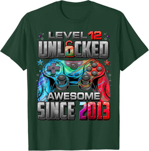 Level 12 Unlocked Awesome Since 2013 12th Birthday Gaming T-Shirt - T-Shirt | Forest