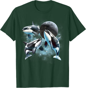 Three Orcas Howling The Moon Vintage 90s Sea Animal Moon T-Shirt - T-Shirt | Forest