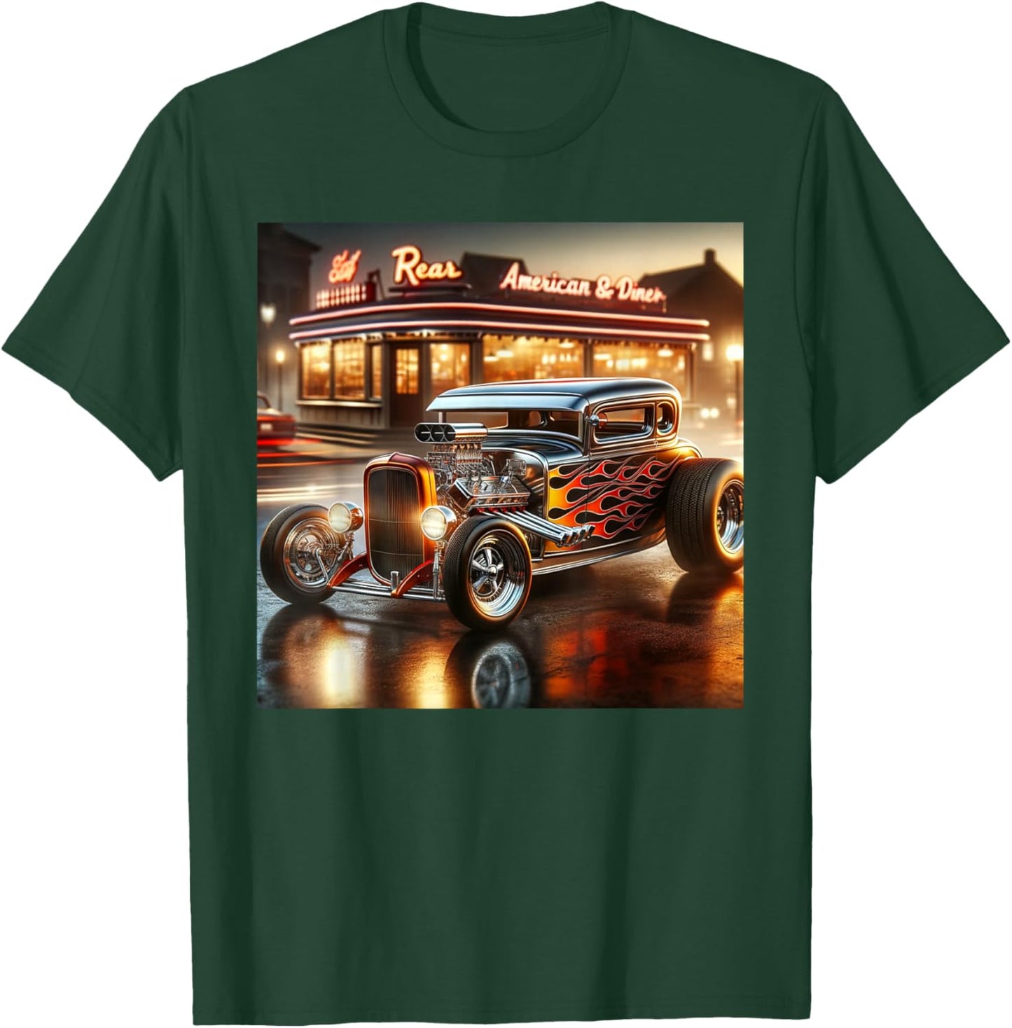 Classic Hot Rod Retro Vintage Custom Hotrod Car Illustration T-Shirt - T-Shirt | Forest