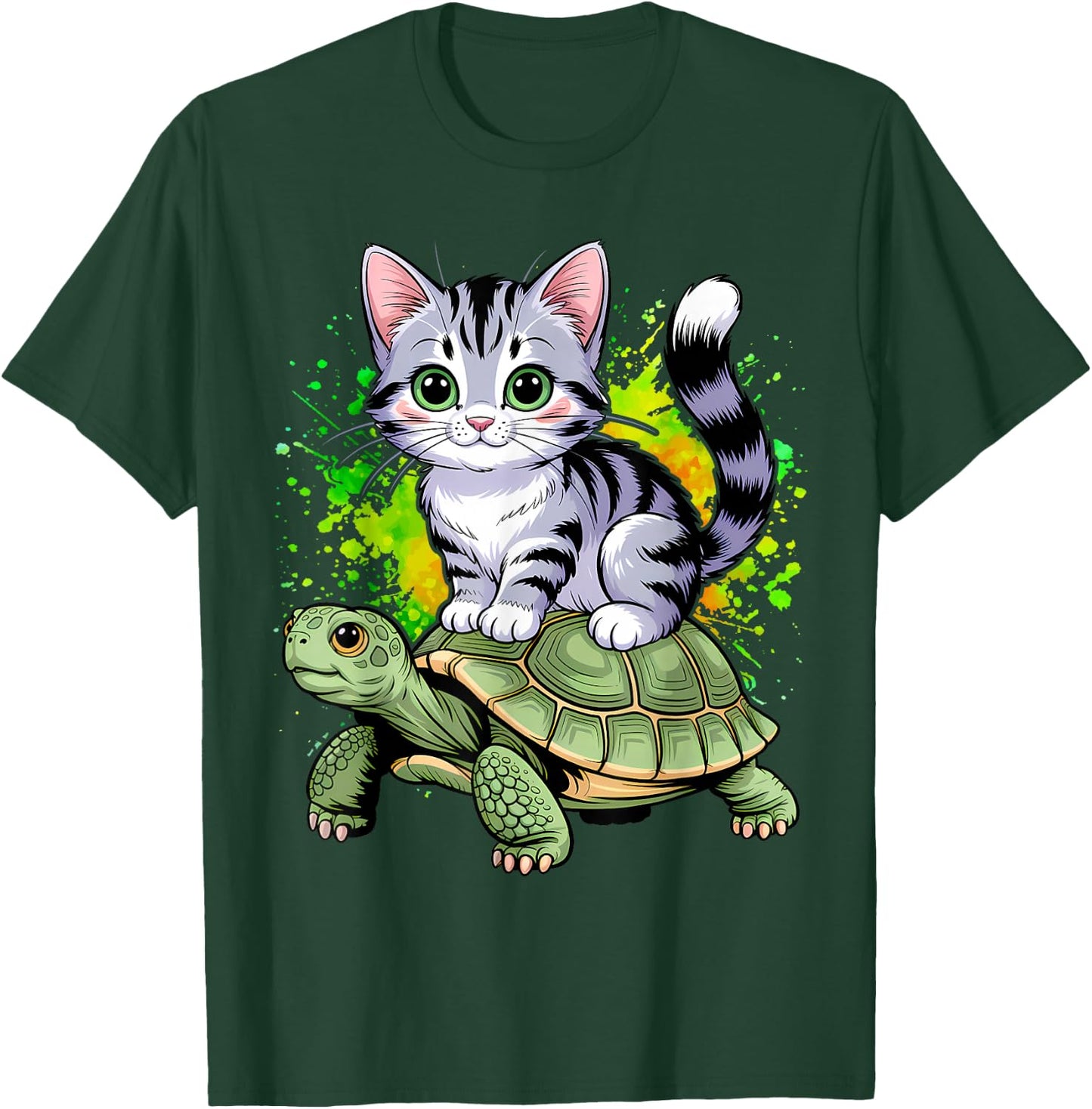 Cat Riding Turtle Lover Men Women Girls Kids T-Shirt - T-Shirt | Forest