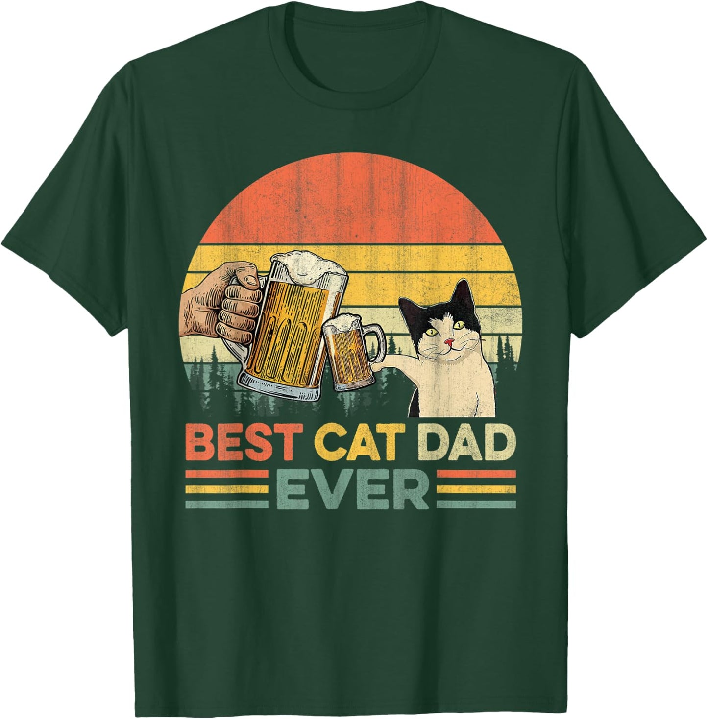 Vintage Best Cat Dad Ever Funny Beer Drinking Men T-Shirt - T-Shirt | Forest