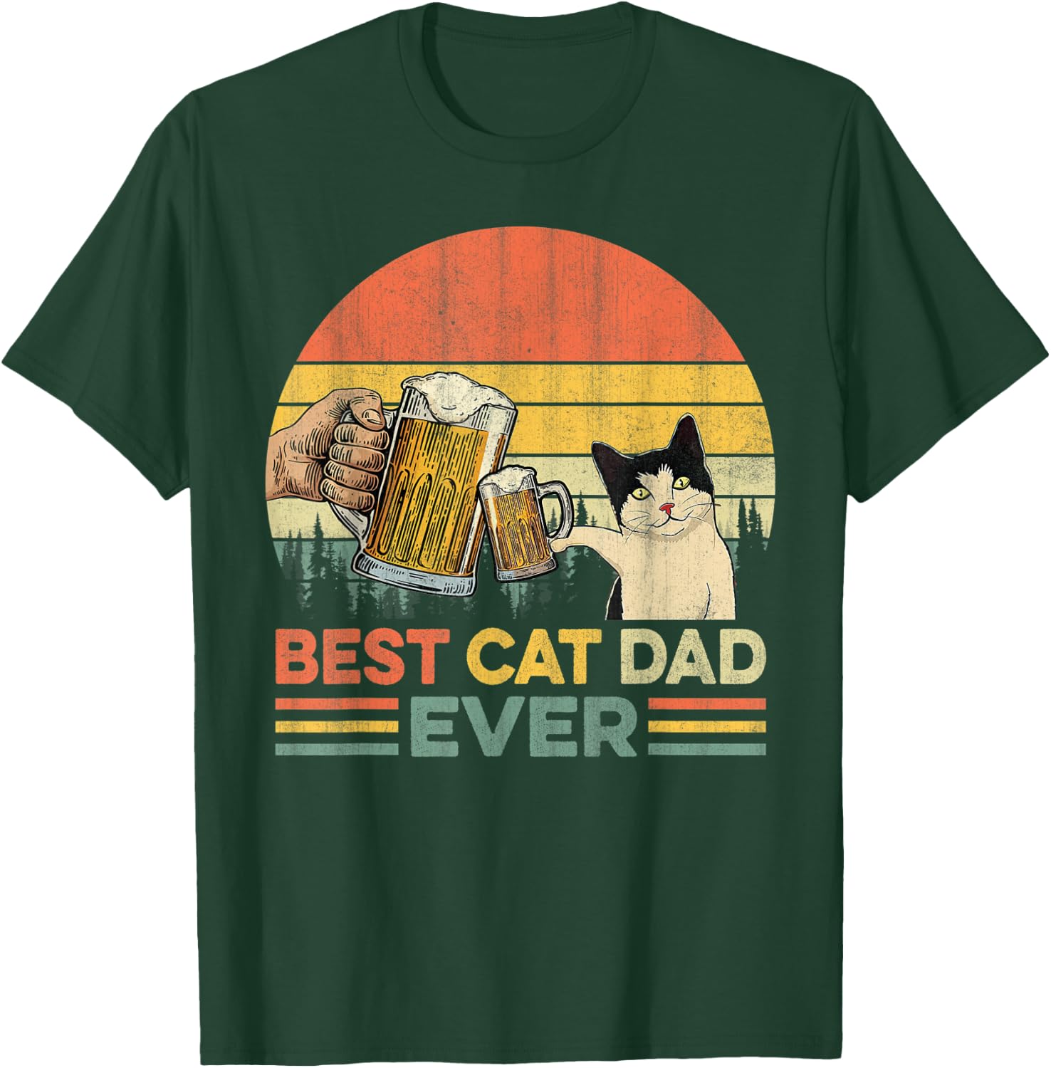 Vintage Best Cat Dad Ever Funny Beer Drinking Men T-Shirt - T-Shirt | Forest