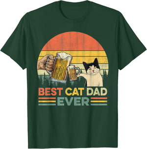 Vintage Best Cat Dad Ever Funny Beer Drinking Men T-Shirt - T-Shirt | Forest