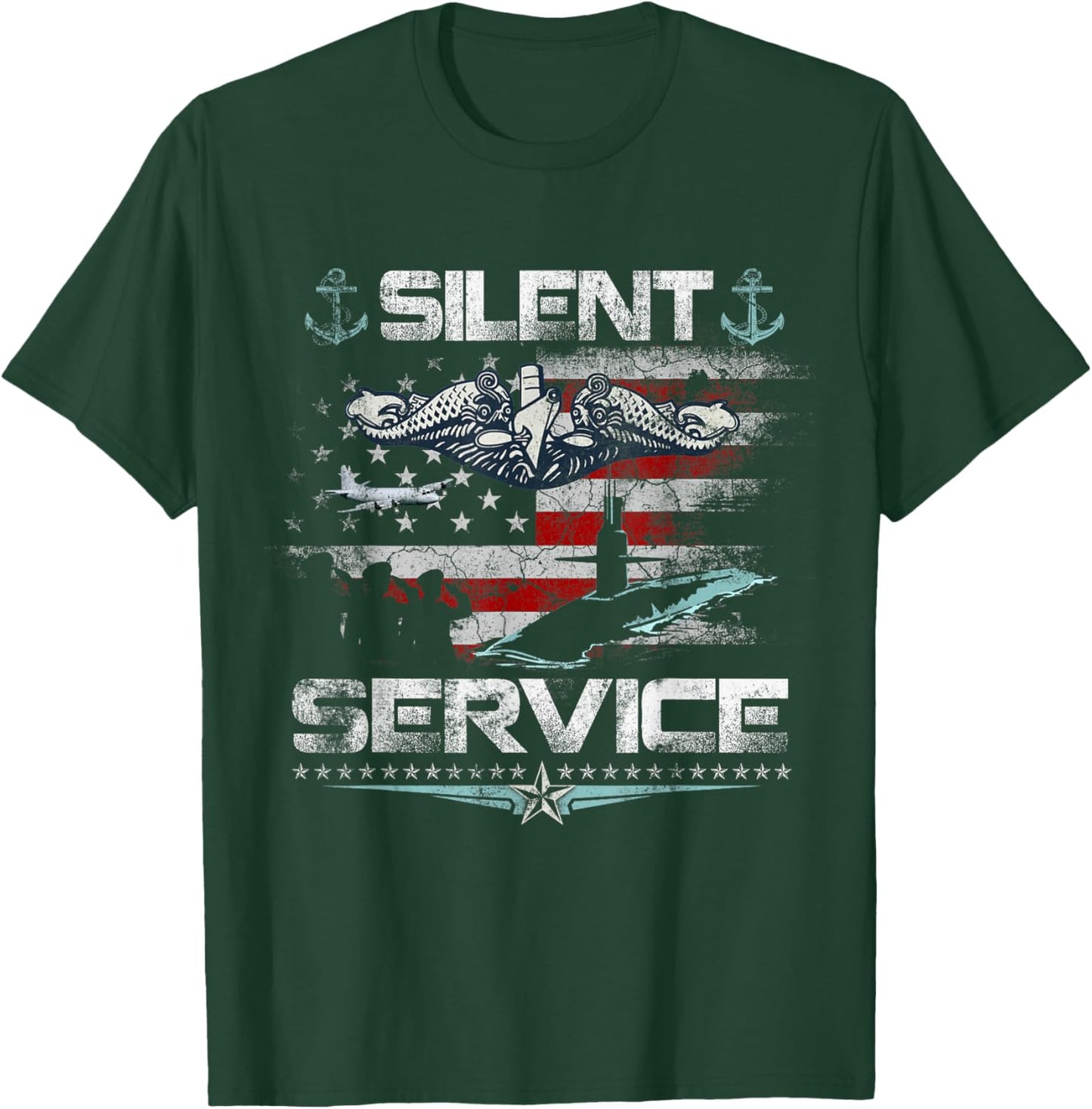 U.S Submarines Silent Service Flag Patriotic Veterans Day T-Shirt - T-Shirt | Forest