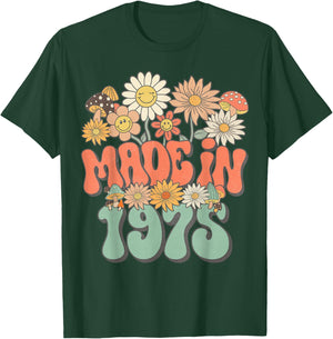 Retro Groovy Made In 1975 Floral Hippie Daisy 50th Birthday T-Shirt - T-Shirt | Forest