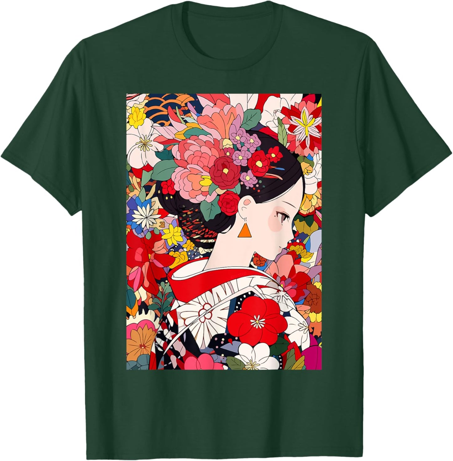 Japanese Flower Kimono Girl Cute Kawaii Anime Art T-Shirt - T-Shirt | Forest