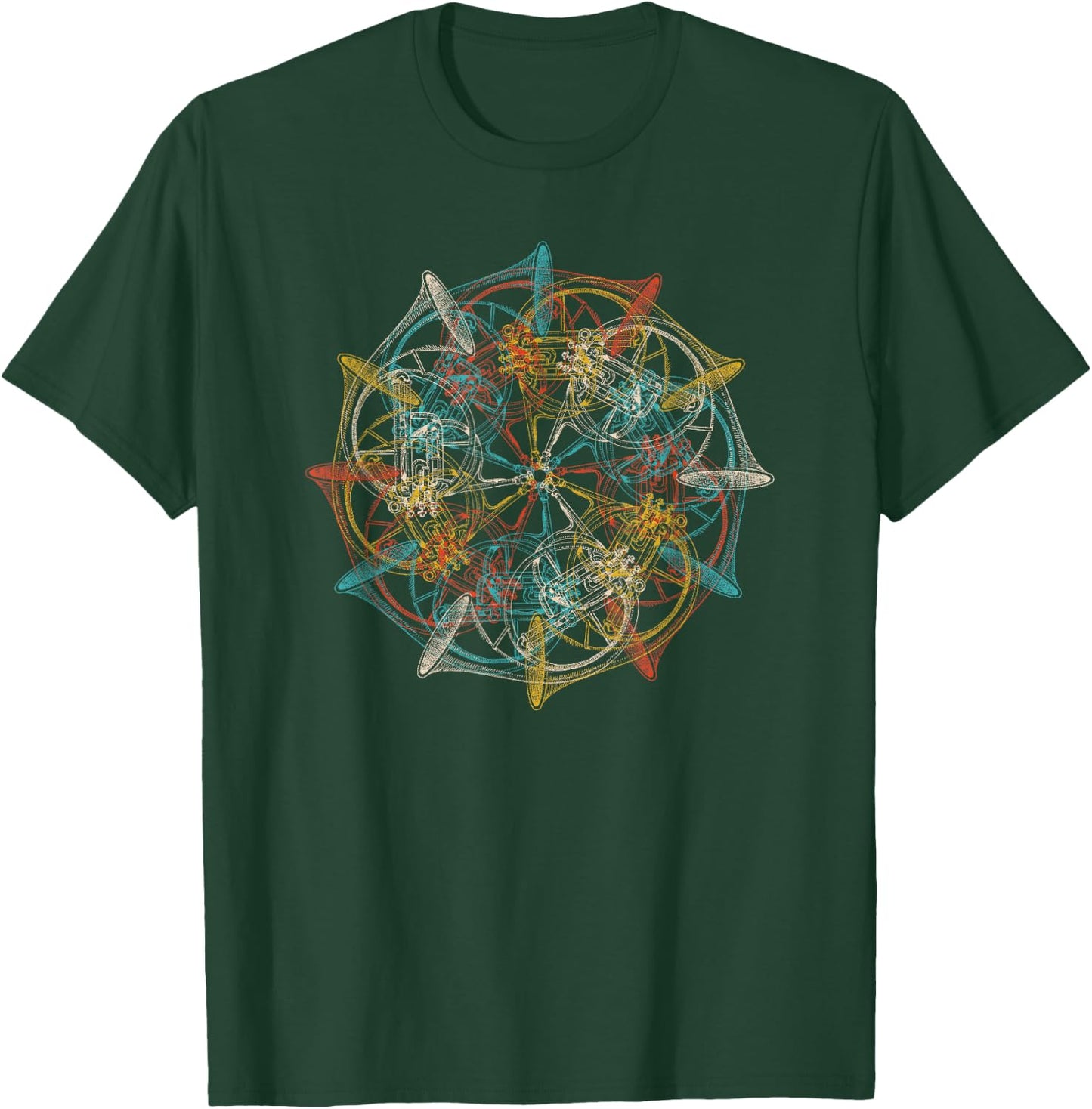 French Horn Vintage Marching Band Musician T-Shirt - T-Shirt | Forest