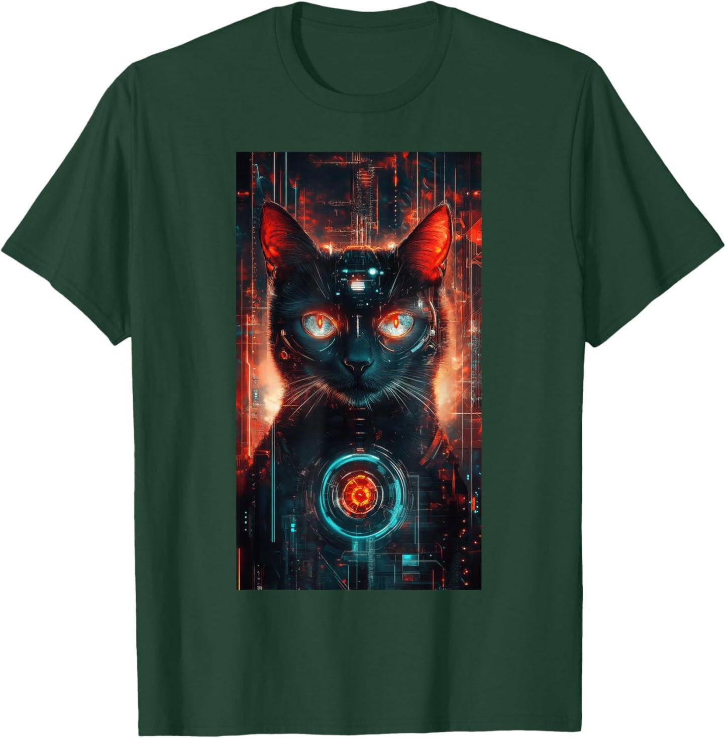 Cat Tarot Card Futuristic Cyberpunk Digital art T-Shirt - T-Shirt | Forest