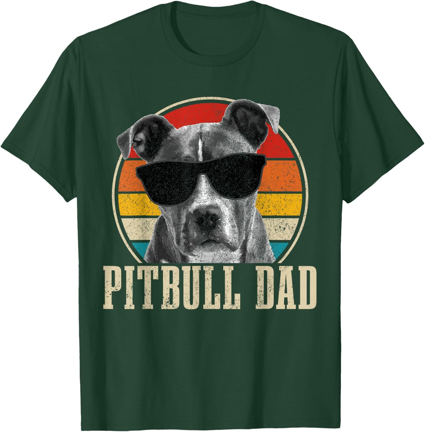 Pitbull Dad Vintage Sunglasses Funny Dog Owner T-Shirt - T-Shirt | Forest