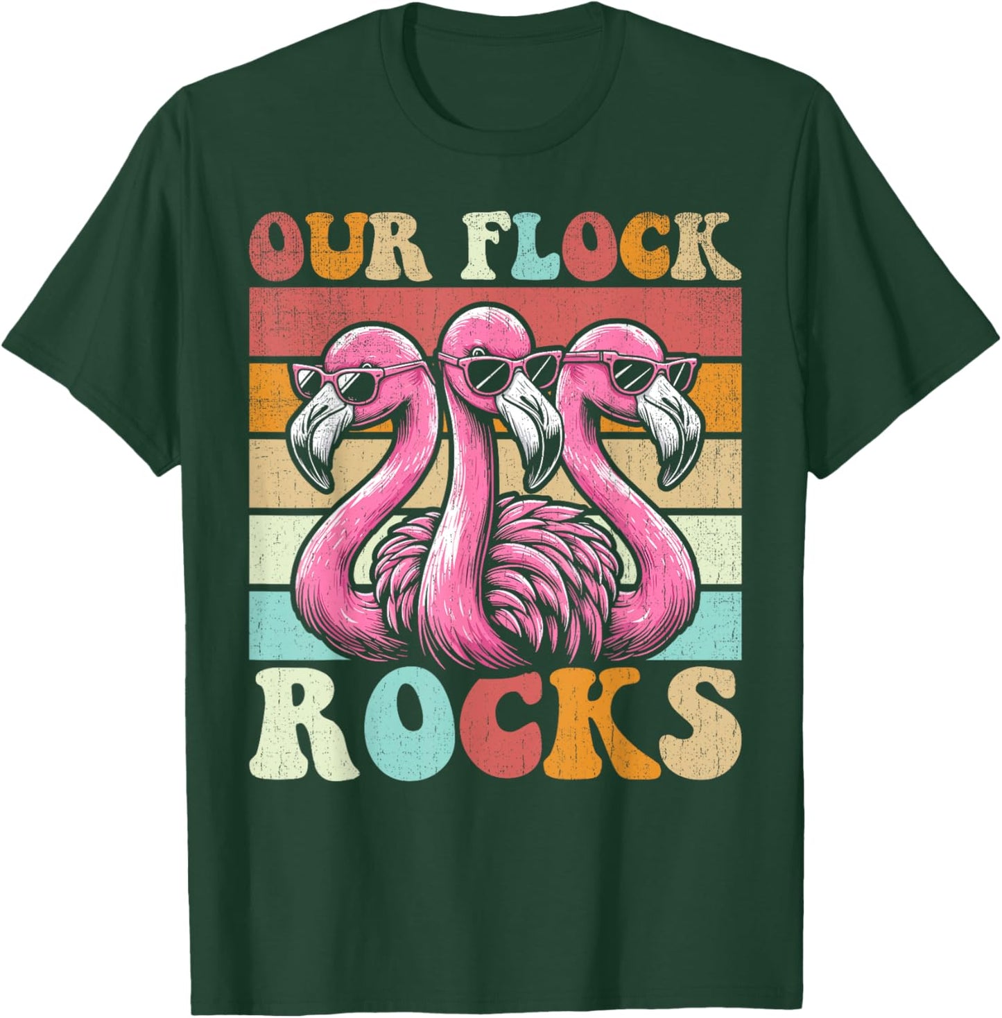 Our Flock Rocks Flamingo Matching Family Vacation T-Shirt - T-Shirt | Forest