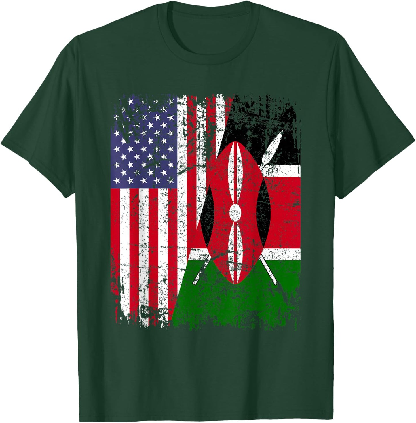 KENYAN ROOTS | Half American Flag | KENYA T-Shirt - T-Shirt | Forest