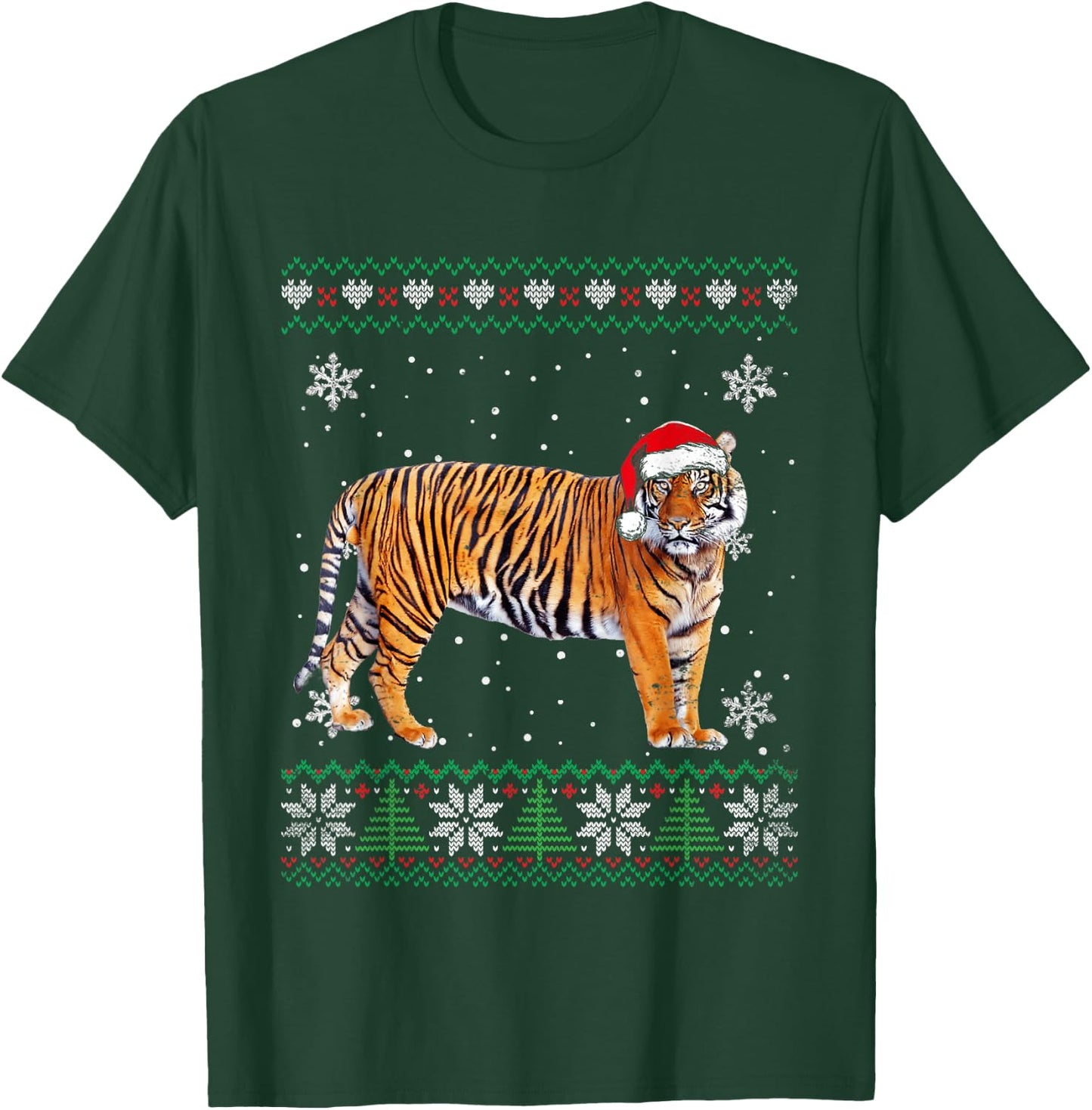Santa Tiger Ugly Sweater Animals Christmas Pajama T-Shirt - T-Shirt | Forest