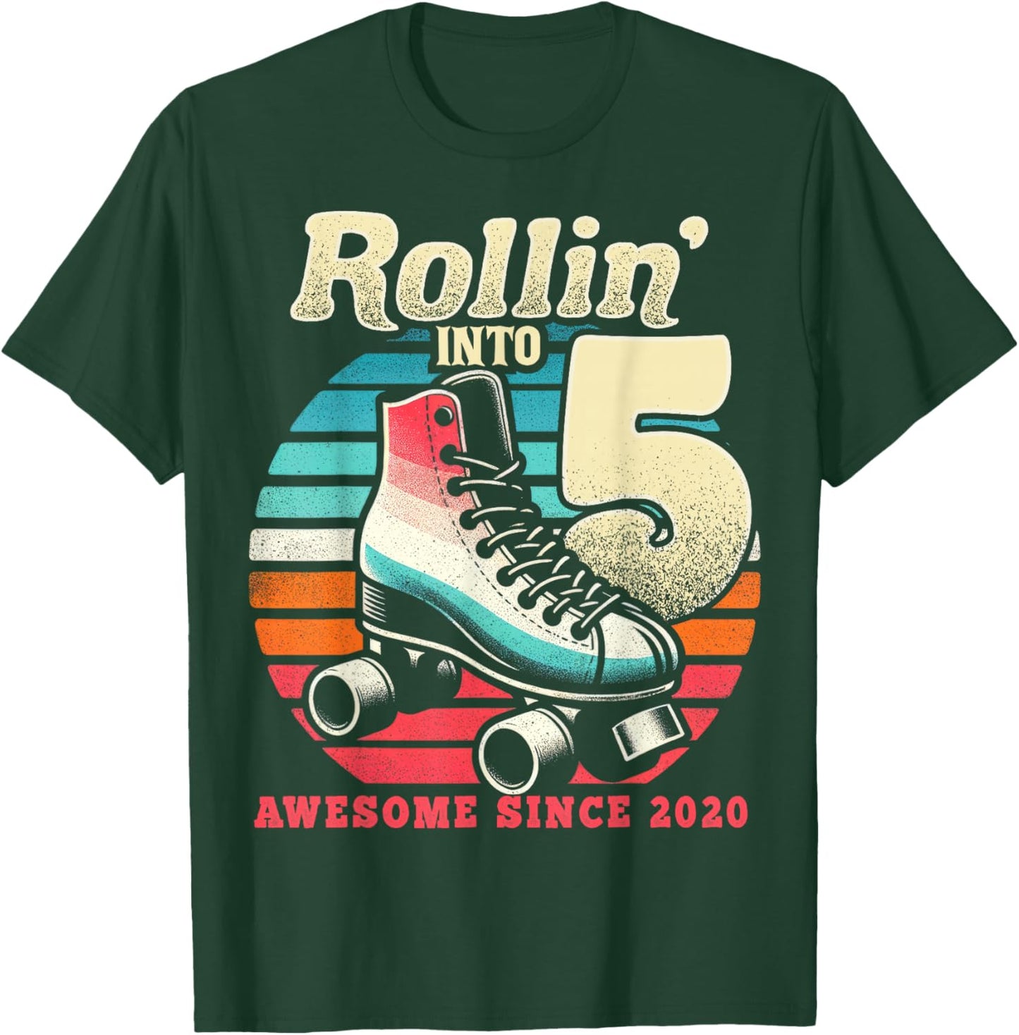 Birthday Roller Skating 5th Girls Rollin into 5 Skate Party T-Shirt - T-Shirt | Forest