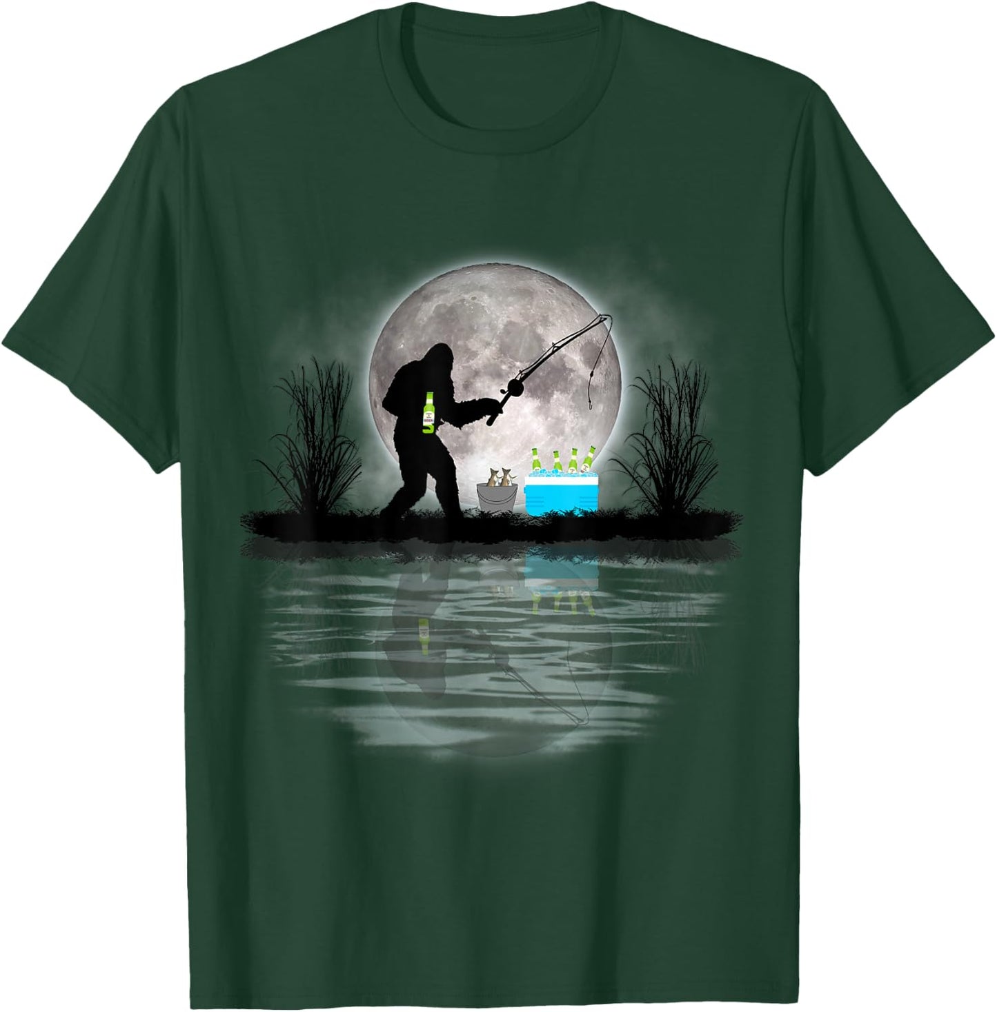 Bigfoot Fishing Funny Sasquatch Fishing & Beer Gift T-Shirt - T-Shirt | Forest