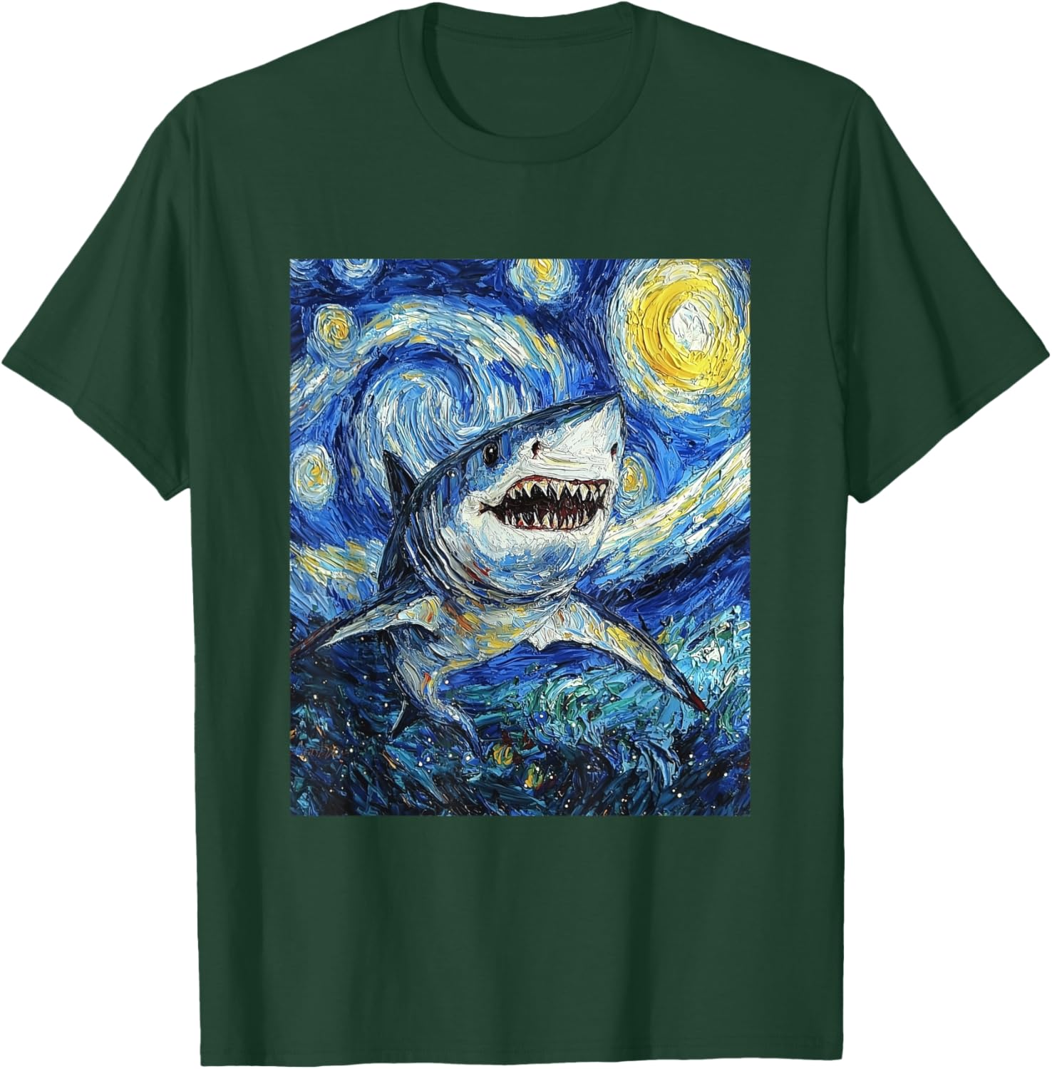 Funny Shark - Van Gogh Style - Starry Night T-Shirt - T-Shirt | Forest