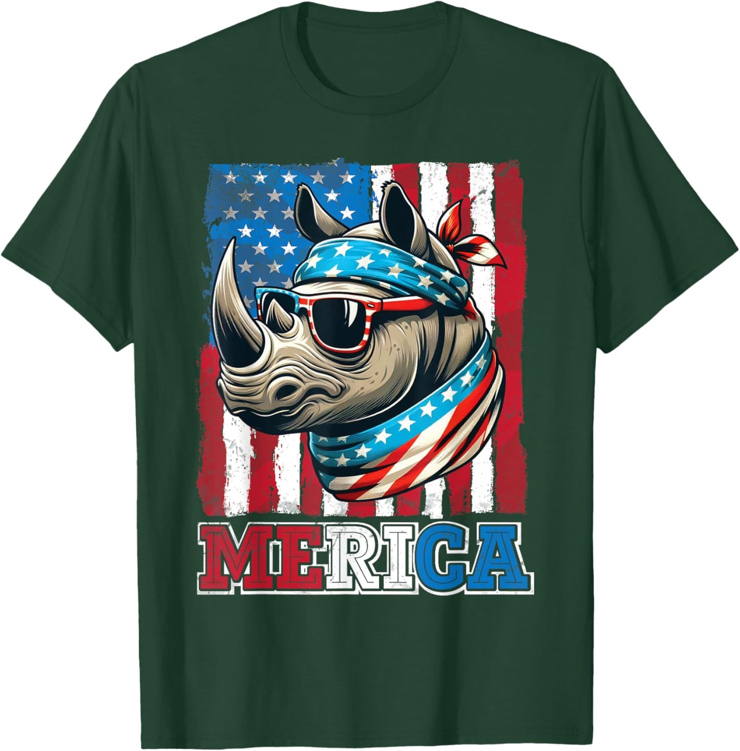 Rhino Wearing US Flag Costume Independence July 4th MERICA Women Men T-Shirt - T-Shirt | Forest