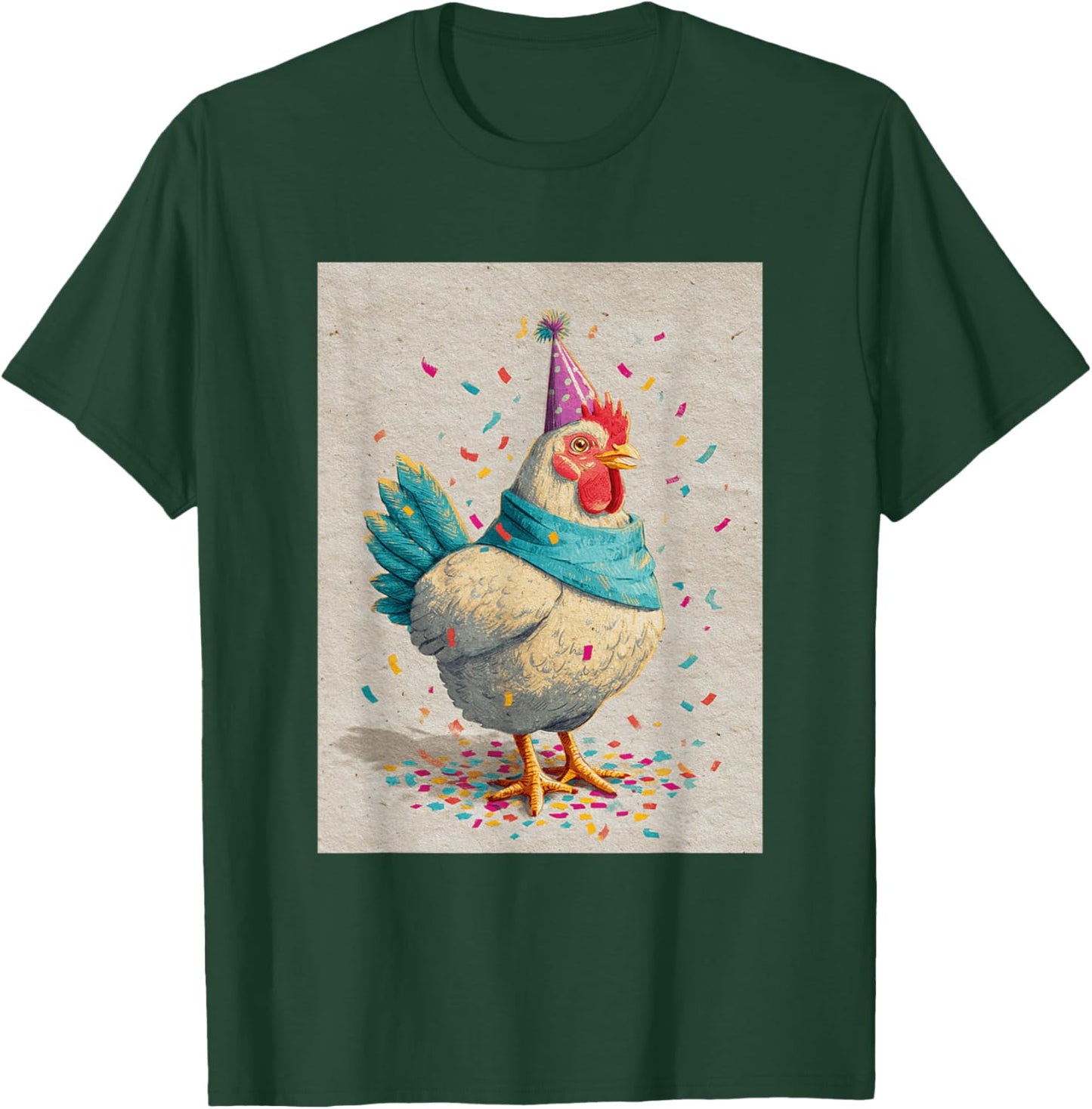 Chicken Birthday Confetti Retro Pop Art T-Shirt - T-Shirt | Forest
