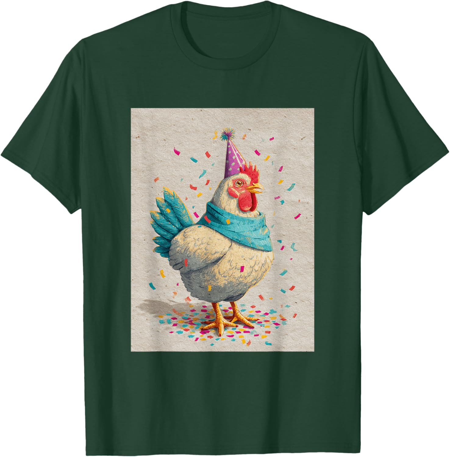 Chicken Birthday Confetti Retro Pop Art T-Shirt - T-Shirt | Forest