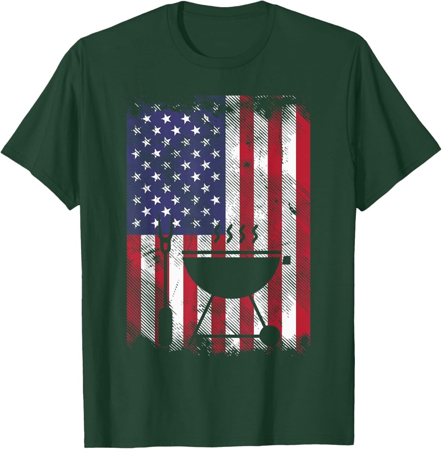 American Flag Bbq Grill Vintage Grilling Smoking Patriotic Men T-Shirt - T-Shirt | Forest