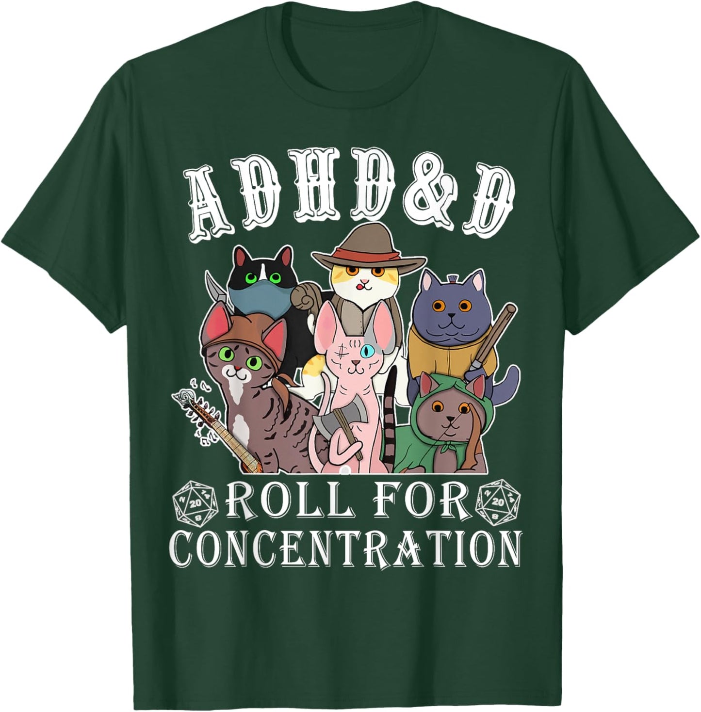 Cats RPG Gamer Roll For Concentration D20 Dice Nerdy Men Kid T-Shirt - T-Shirt | Forest
