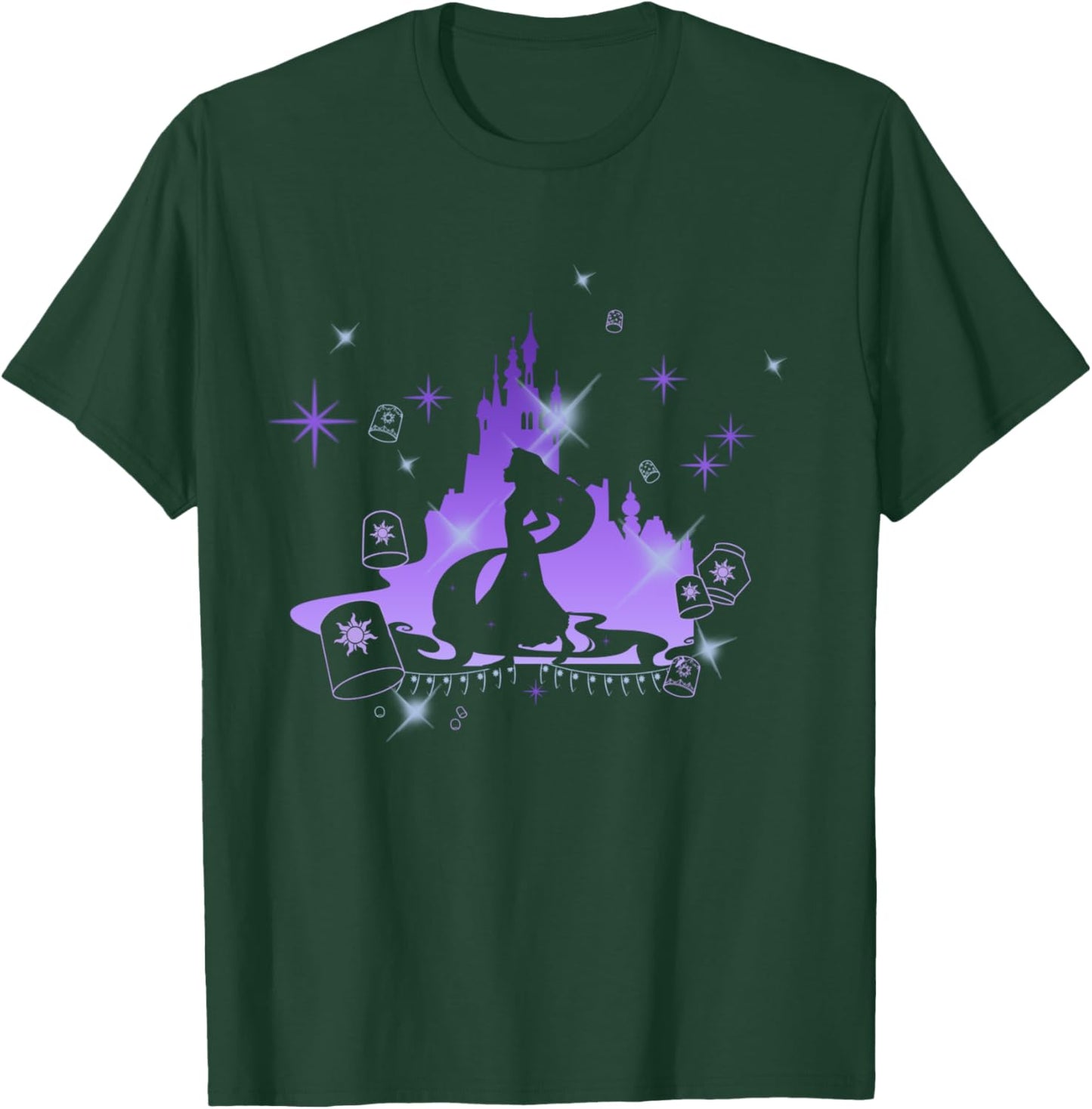 Disney Tangled Rapunzel And Lanterns Castle Silhouette T-Shirt - T-Shirt | Forest