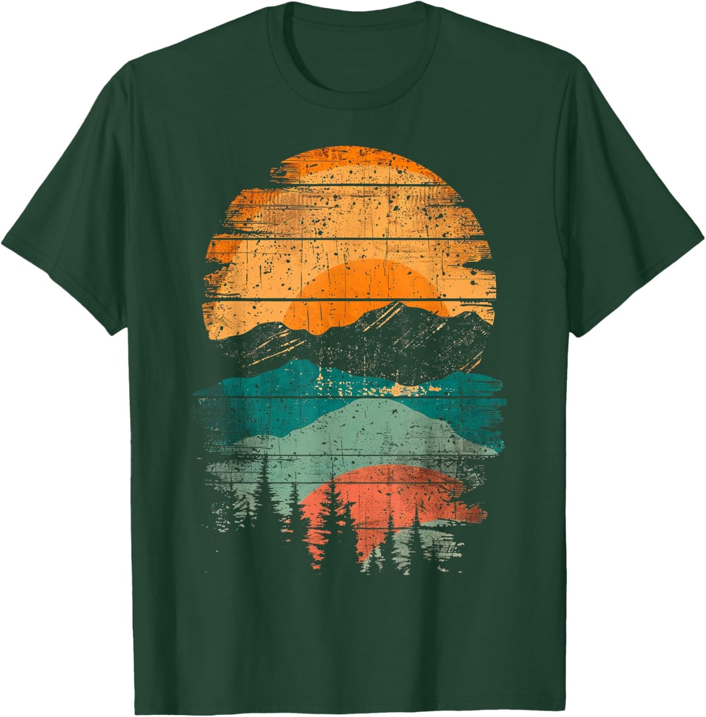 Sunset Orange Blue Distressed Nature T-Shirt - T-Shirt | Forest