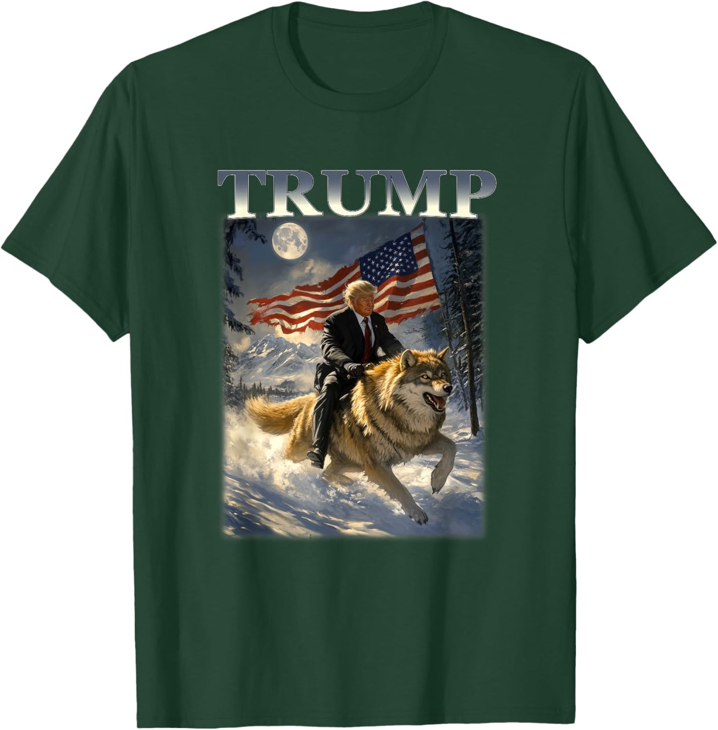 Donald Trump 2024 Riding Wolf American Flag T-Shirt - T-Shirt | Forest