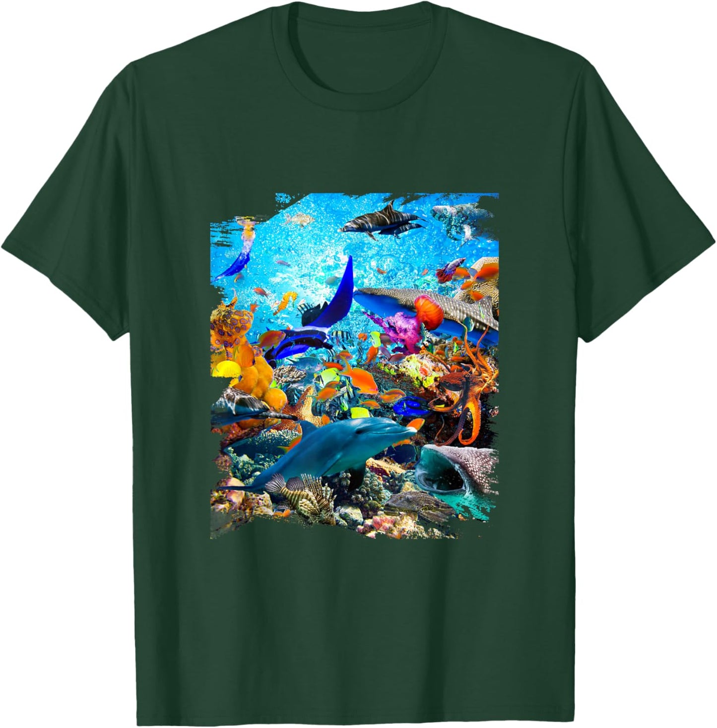 Ocean Dolphin Shark Turtle Coral Sea Fish Orca Whale Reef T-Shirt - T-Shirt | Forest
