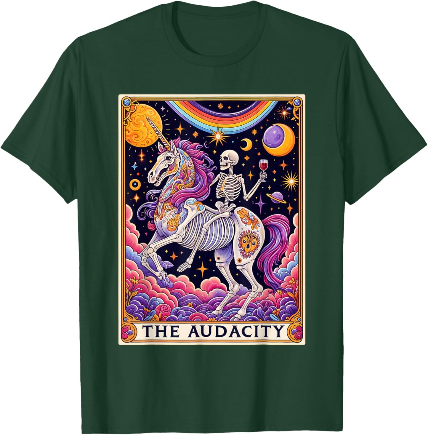 The Audacity Tarot Card Shirt Rainbow Skeleton Unicorn Lover T-Shirt - T-Shirt | Forest