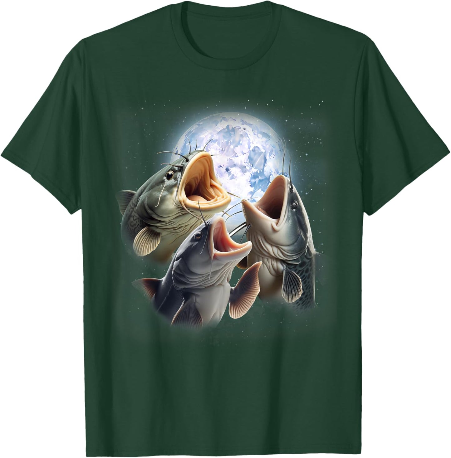 3 Catfish Howling At The Moon Funny Catfish Fishing Lover T-Shirt - T-Shirt | Forest