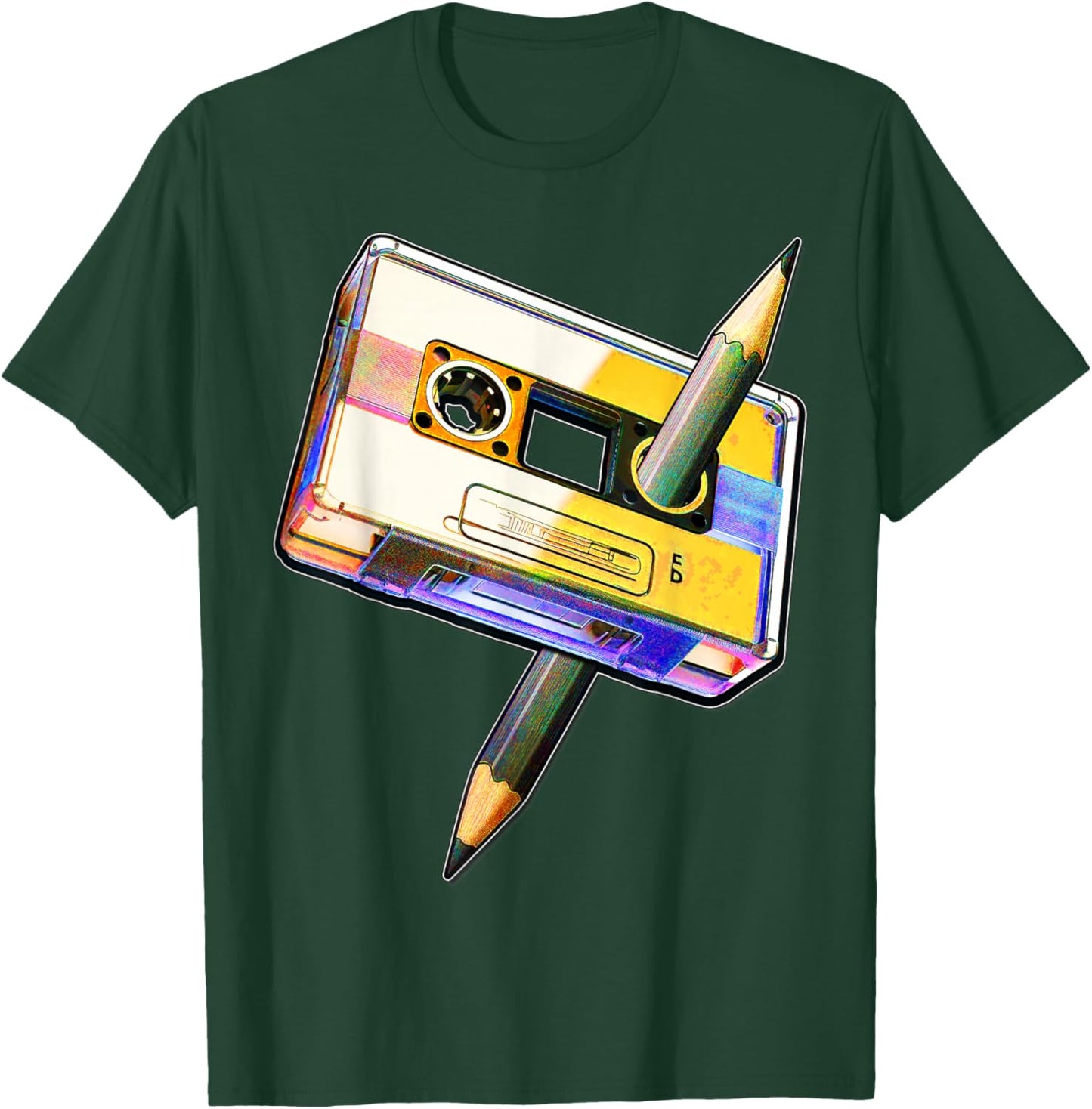 80s Cassette Tape Pencil 1980s Retro Vintage Music Mixtape T-Shirt - T-Shirt | Forest