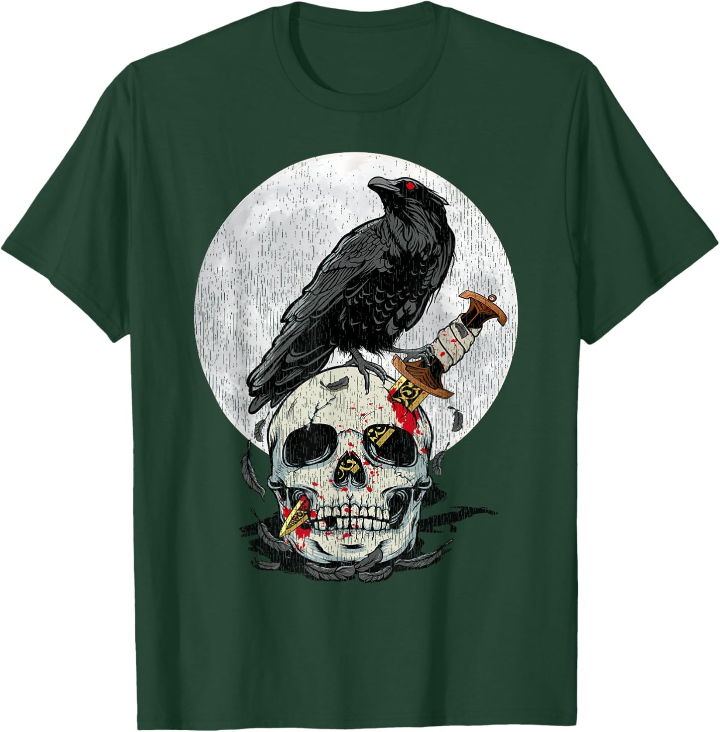 Bird Lover Vintage Crow Skull Moon Raven Gothic T-Shirt - T-Shirt | Forest