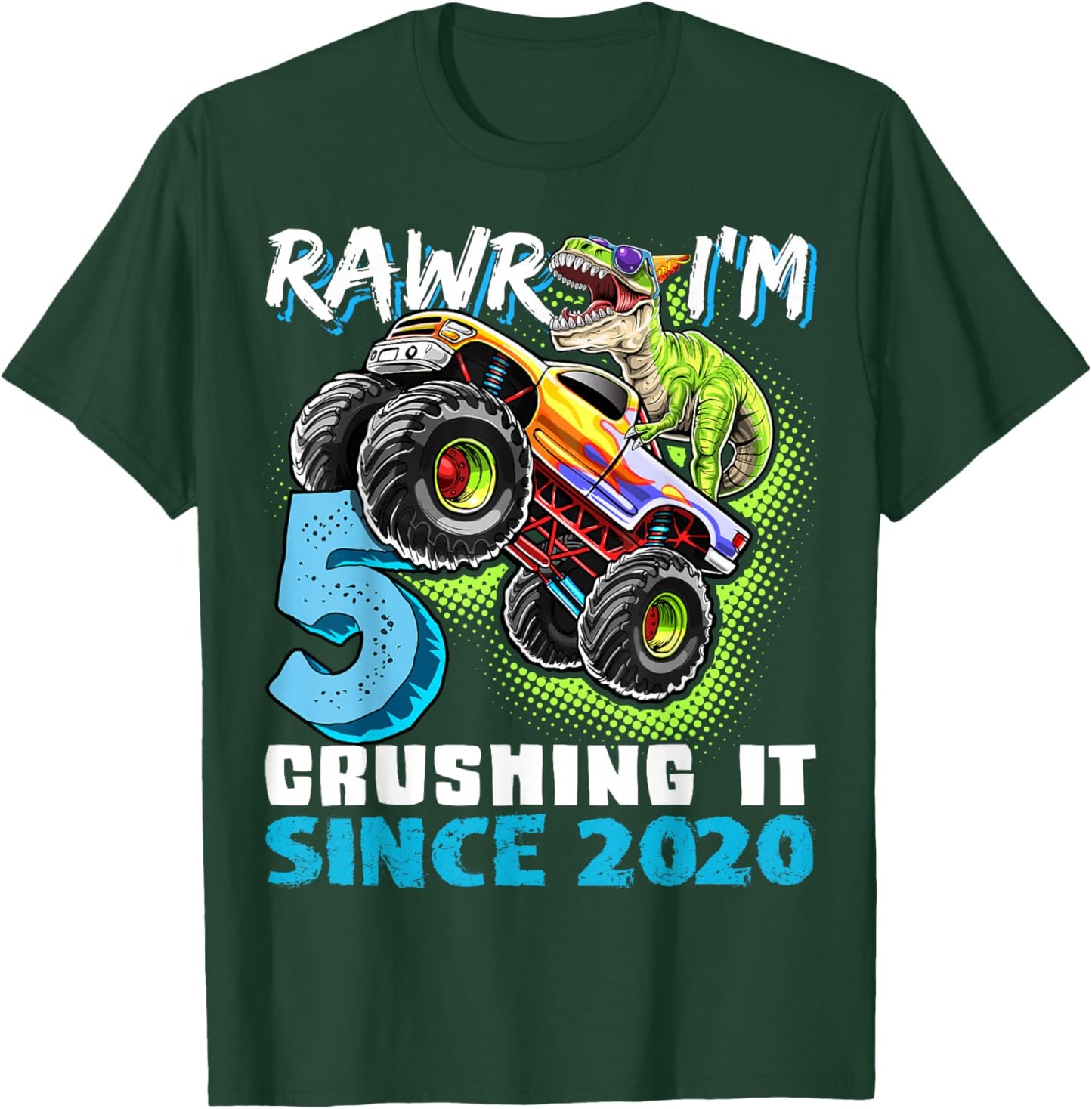 5th Birthday Monster Truck Dinosaur Party Boys Rawr I'm 5 T-Shirt - T-Shirt | Forest