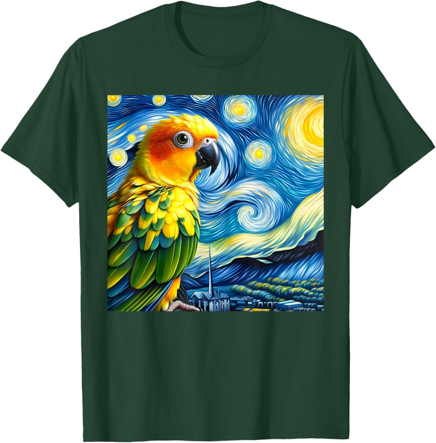 Sun Conure Mom Starry Night Sky Art Van Gogh Bird Parrot T-Shirt - T-Shirt | Forest
