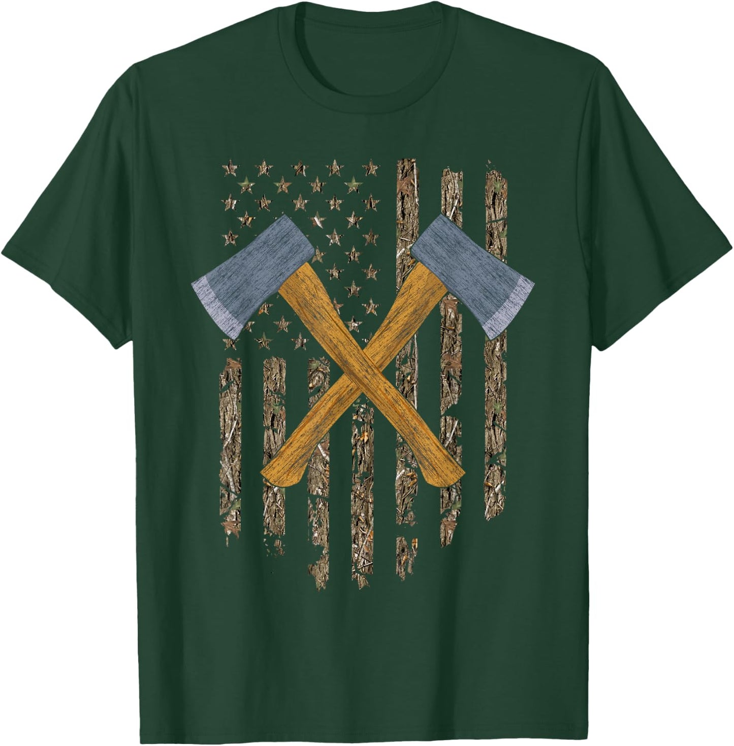 Axe Throwing Hatchets American Flag Tree Camouflage Vintage T-Shirt - T-Shirt | Forest