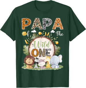 Papa Of The Wild One 1St Birthday Kids Safari Woodland T-Shirt - T-Shirt | Forest