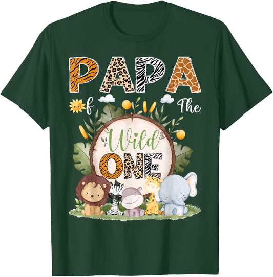 Papa Of The Wild One 1St Birthday Kids Safari Woodland T-Shirt - T-Shirt | Forest