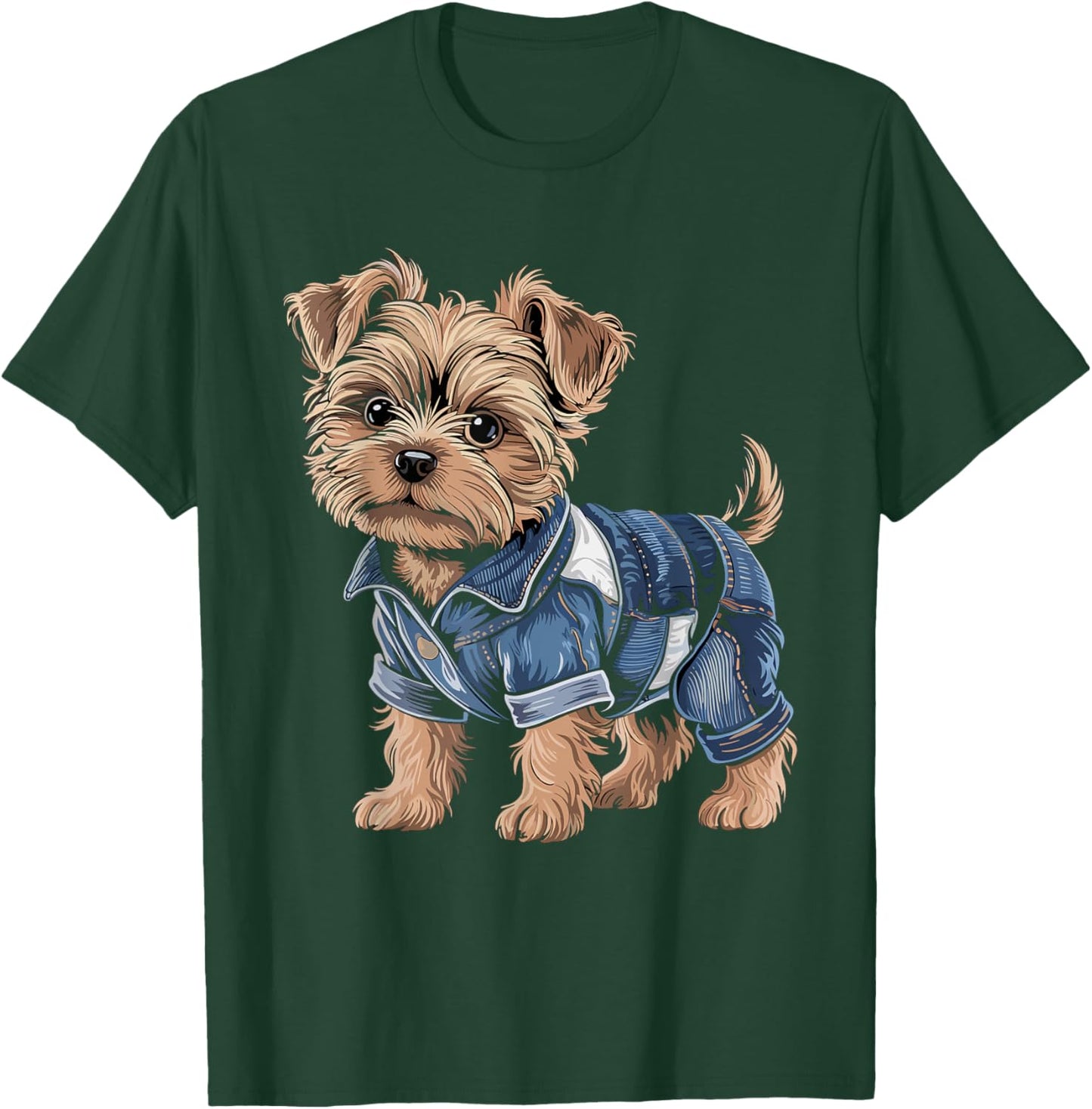 Cute Yorkshire Terrier Denim Outfit Yorkie Owner Dog Lover Men Women Kids T-Shirt - T-Shirt | Forest